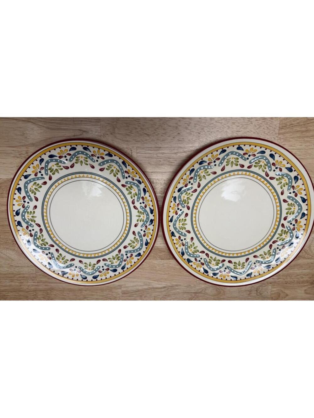 Bobby Flay Sevilla Dinner Plate 10 3/4" Red Trim Multi-colored floral Spanish